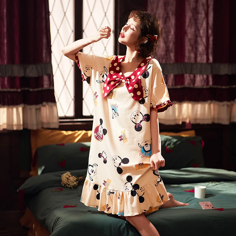 Женские пижамы ночная рубашка женская летняя хлопковая Милая Пижама размера