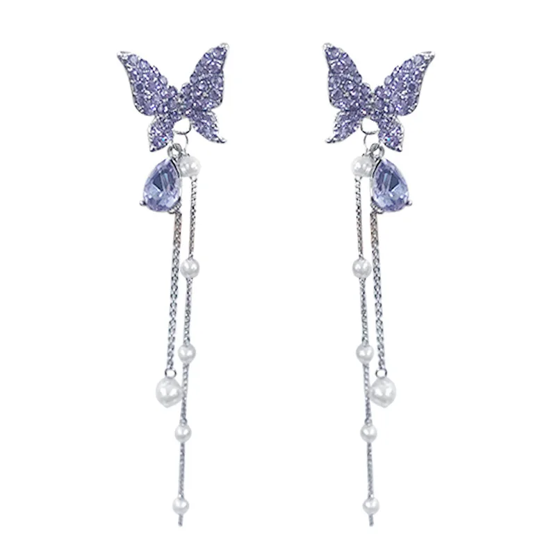 Серьги с кисточками и фиолетовым жемчугом в Корейском стиле элегантные длинные