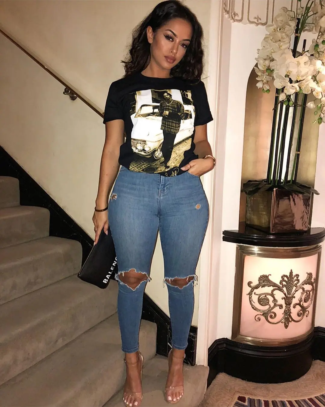 Футболка ChocoMist шикарная черная футболка с принтом LY5050 | Женская одежда