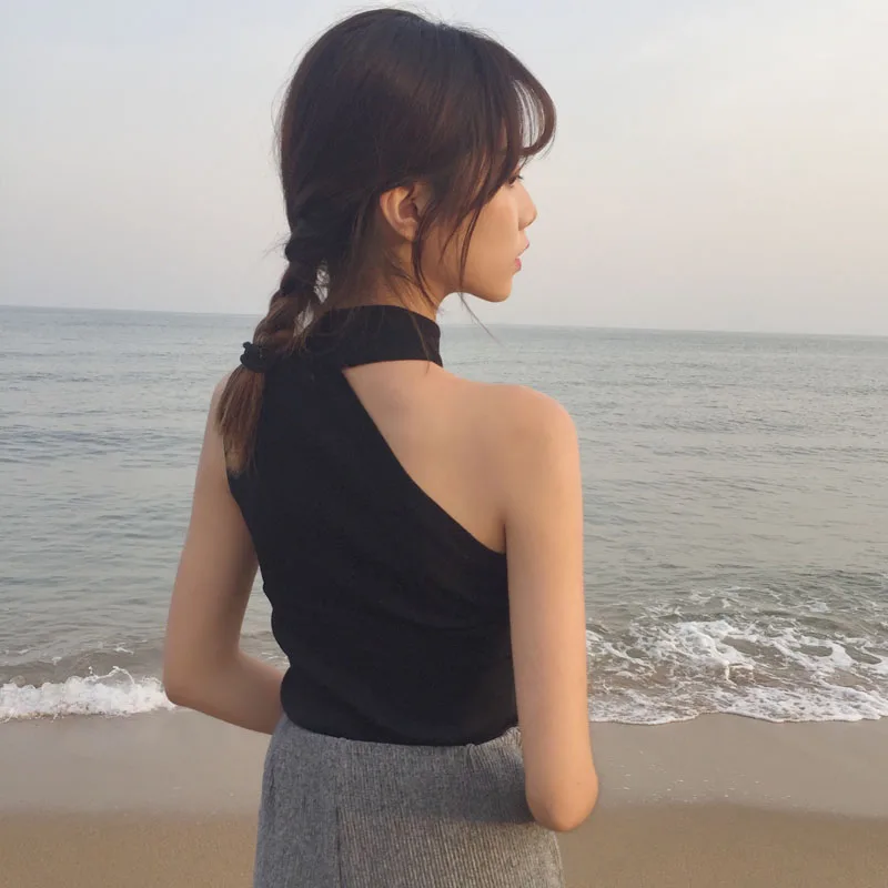

Slim Women Sexy Tight Vest Soft Tanks Top Gift Female Off Shoulder Korean Bottom Knitted Sleeveless Short Lady Shirt Wholesale