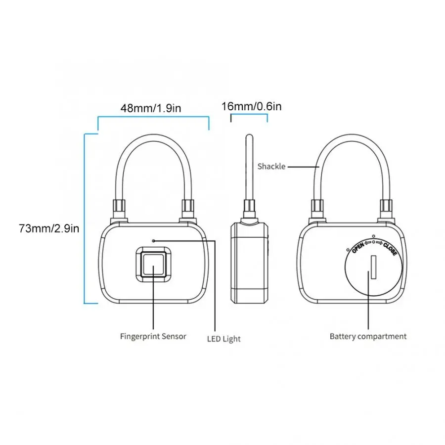 Портативный смарт замок со сканером отпечатков пальцев светодиодный навесной с