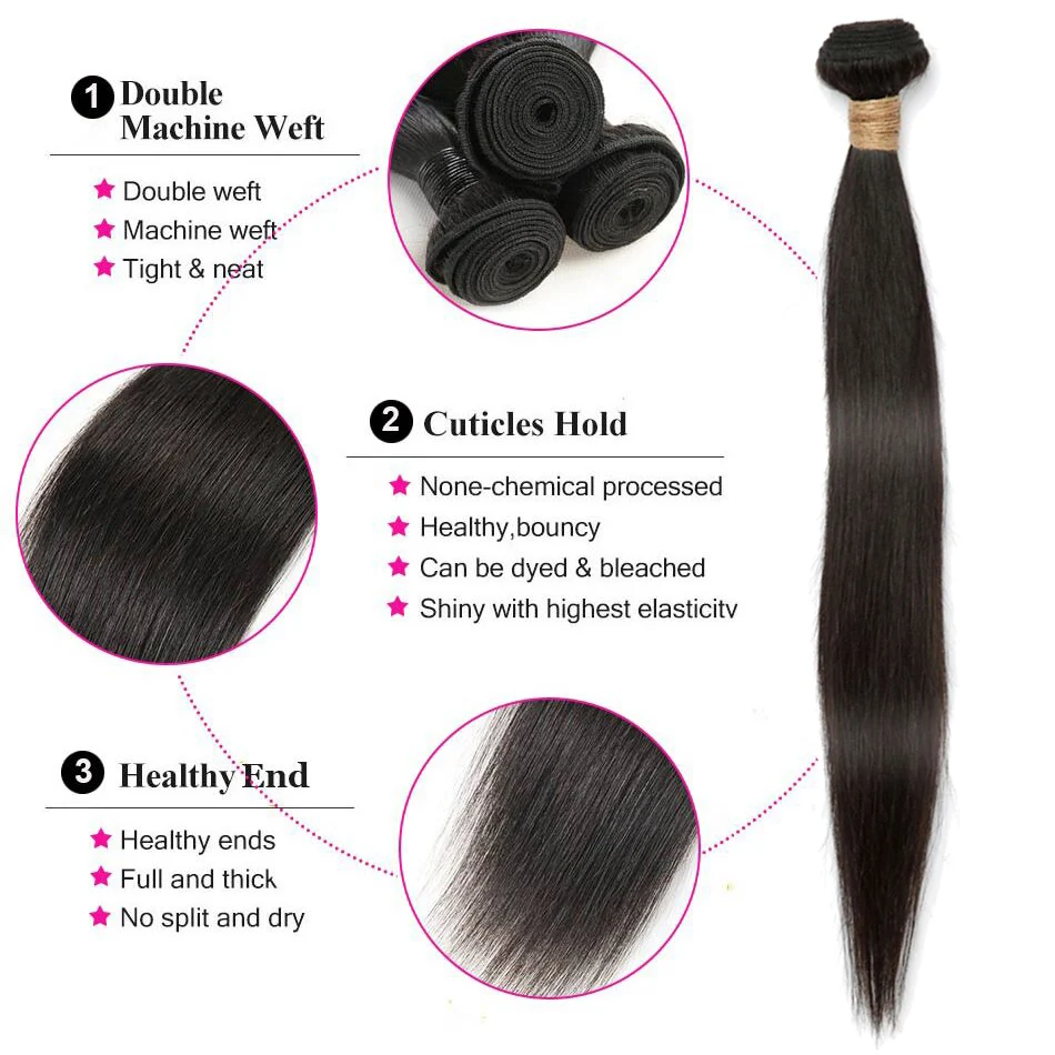 Alimice прямые волосы 3 пучка с закрытием перуанские волосы человеческие волосы пучки с закрытием двойные пряди для наращивания Remy