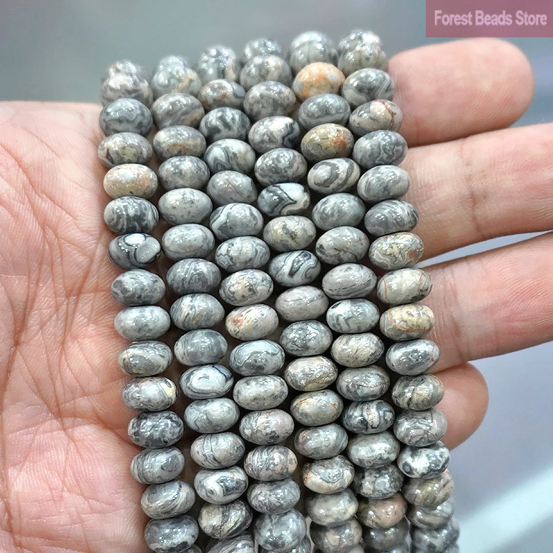 

6/8/10mm Natural Stone Gray Map Jaspers Rondelle Round Spacer Beads For Jewelry Making DIY Bracelets Charms Accessories 15''