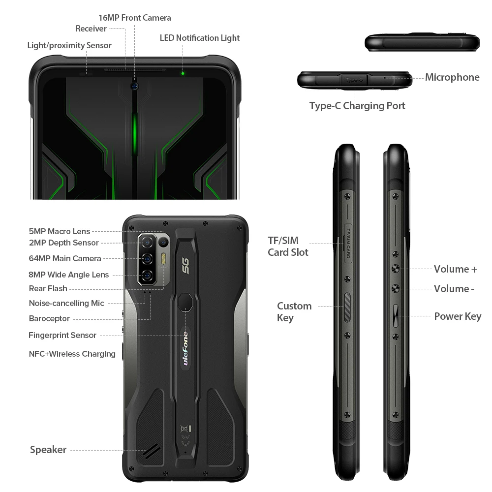 Ulefone Armor 10 5G IP68 IP69K Водонепроницаемый прочный смартфон 6 67 inch 8 ГБ 128 64MP Камера NFC