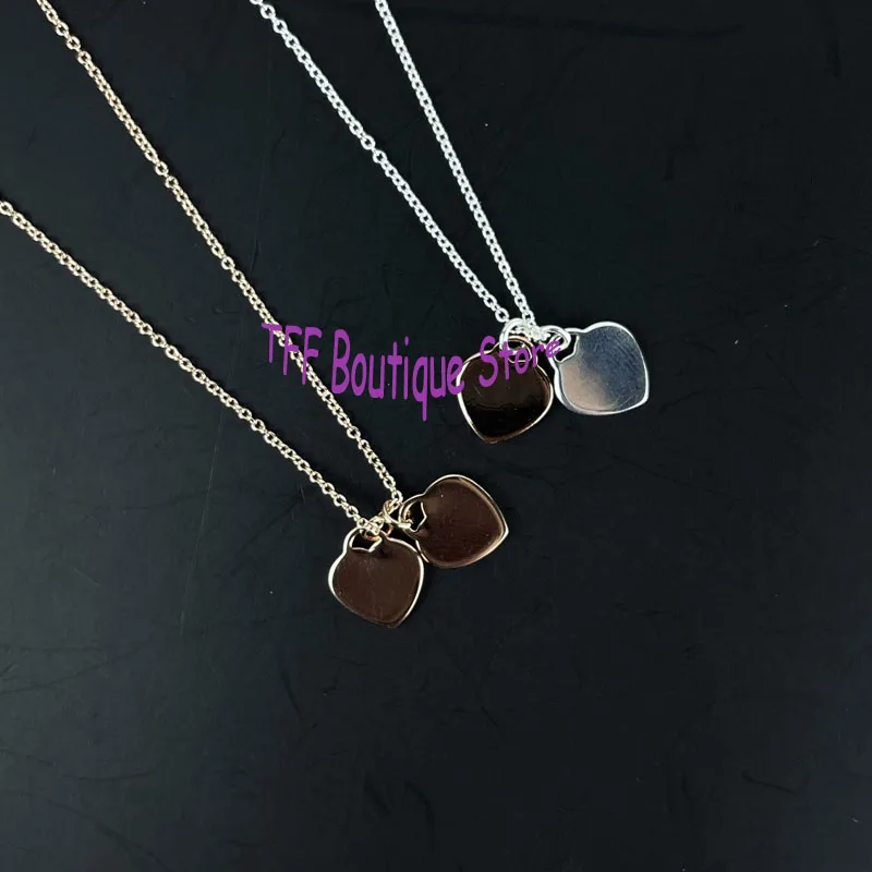 

Original high quality Necklace 100% 925 Necklace rose gold high quality mini double heart tag "women's necklace