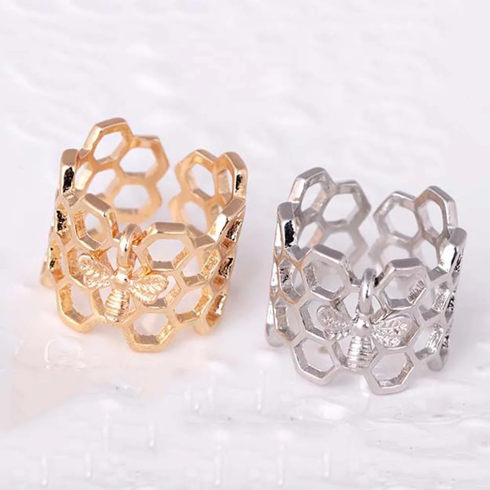 Изящное женское кольцо с пчелиными сотами крошечной Пчелой регулируемое на