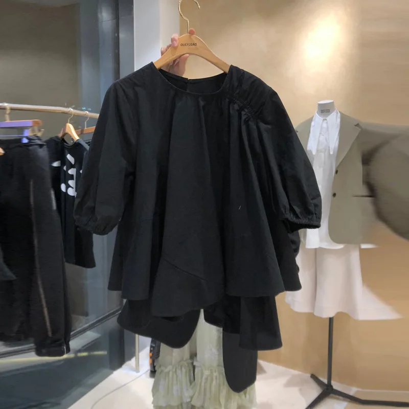 

Summer Korean Fashion Baby Doll Women Blouses Chic Irregular Design Femme Shirts Lantern Sleeve Loose Casual Blusas Mujer