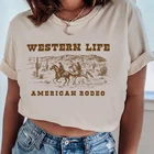 Футболка в стиле ретро для мужчин и женщин, винтажная эстетичная хипстерская рубашка в западном стиле, ковбойский стиль, 70s