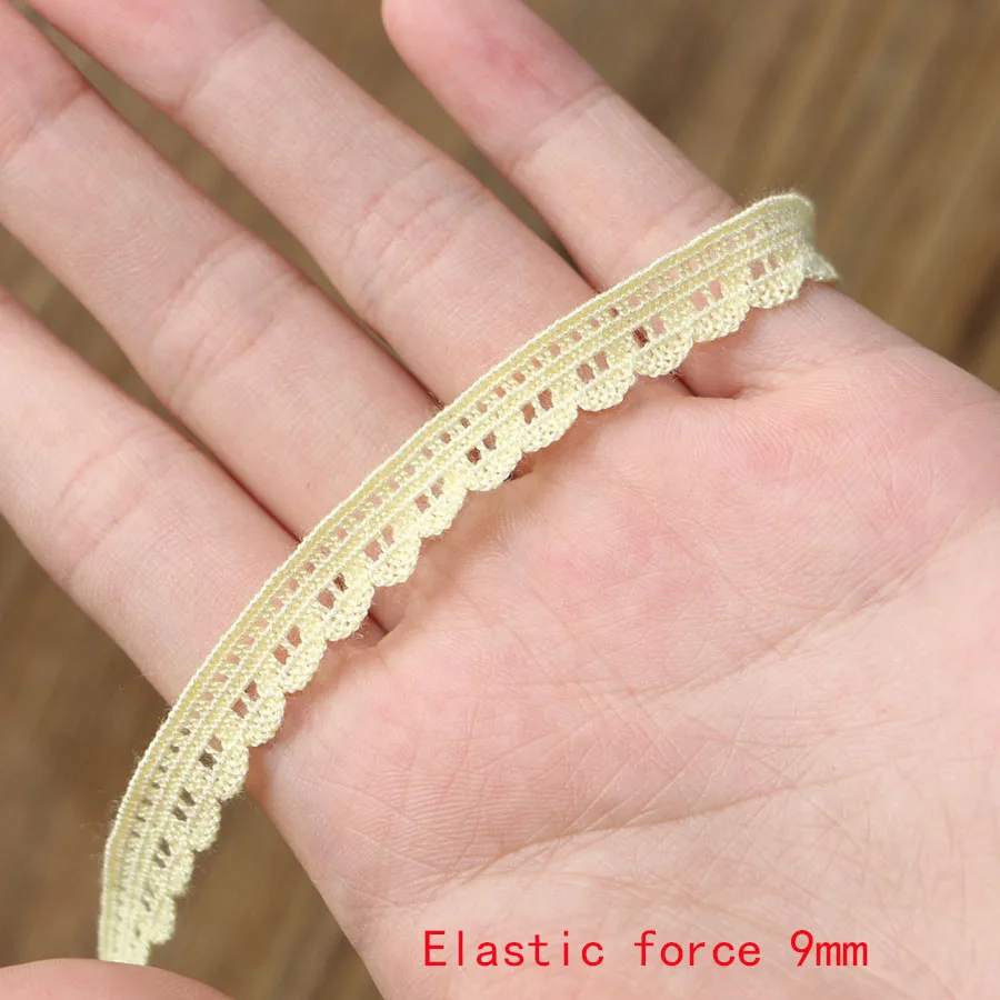 9mm Elastic force 10 ярдов Diy аксессуары для одежды белые бежевые хлопковые кружева ленты ручной работы хлопок кружева планки свадебное украшение для альбома - Цвет: 9mm Elastic force