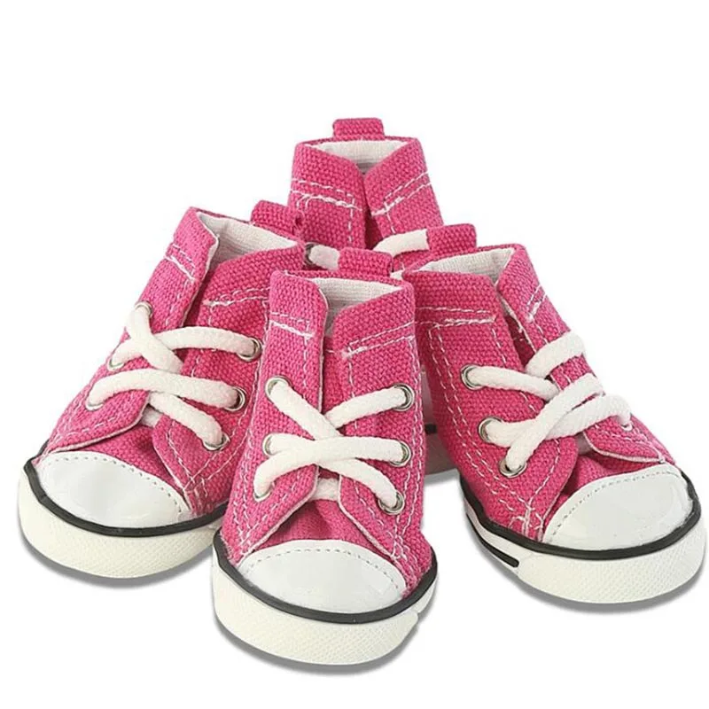 Pink Модная обувь для собак из парусины; удобные нескользящие ботинки для собак; плюшевый Пудель; золотистый ретривер; Джинсовая Обувь для собак и кошек; носки; товары для домашних животных - Цвет: Pink
