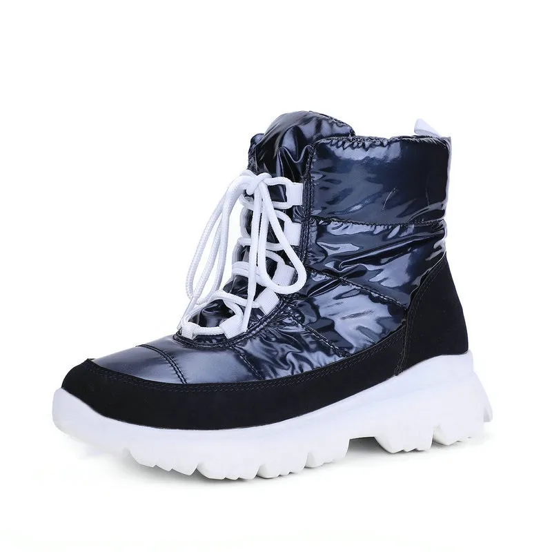 4 blue Lace-up Зимние ботинки г. Новая зимняя обувь женские зимние ботинки теплые женские ботильоны на меху водонепроницаемые ботинки с мягкими вставками женская обувь на шнуровке - Цвет: 4 blue Lace-up
