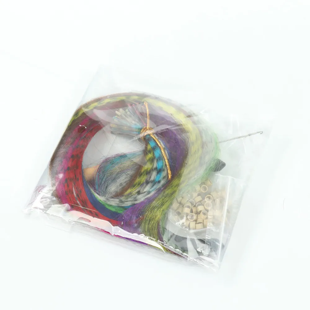 Набор для наращивания волос из 35 синтетических перьев 100 бусин плоскогубцы 1