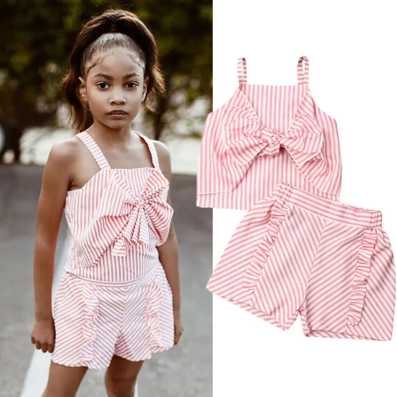 Emmababy 2 шт. Симпатичные детские летние комплекты одежды для маленьких девочек топ
