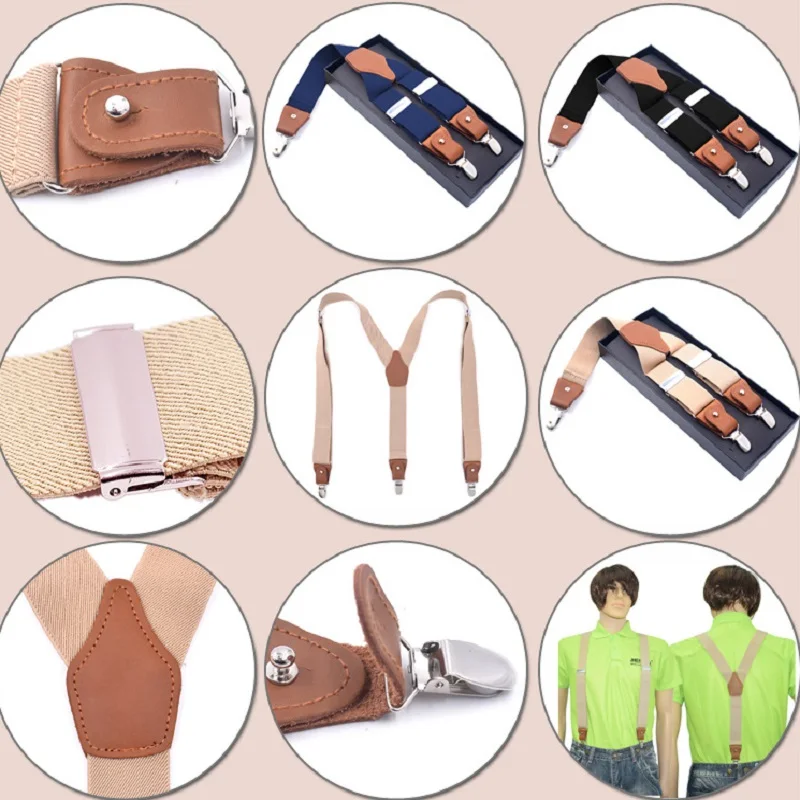 

1set 3.5X125cm Business Men Suspender Luxury Multi-set Suit 3/6 Clips Work Suspenders DIY Leather Elastic Male Jockstrap