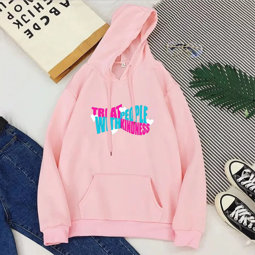 

Treat People with Kindness Sweatshirt Men Streetwear Men Kawaii Hoodie Gothic Letter Pullovers Vintage Pink Tops