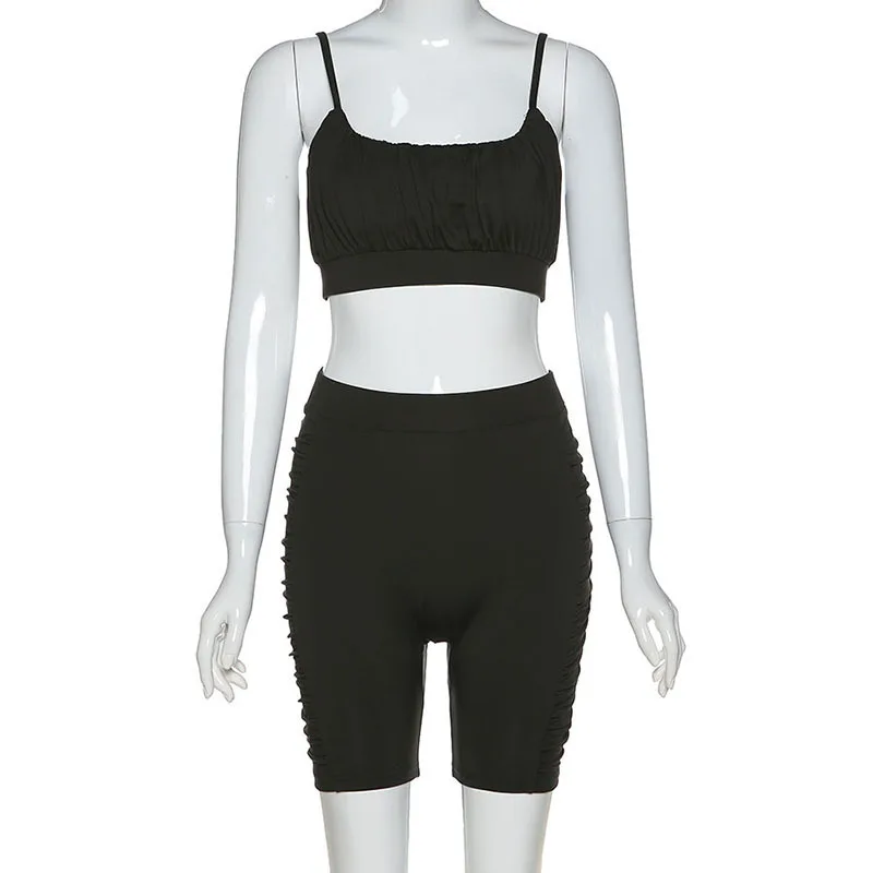 

Sexy pleated two-piece women's sportswear 2021 summer short sling top locomotive shorts jogging fitness wear casual wear