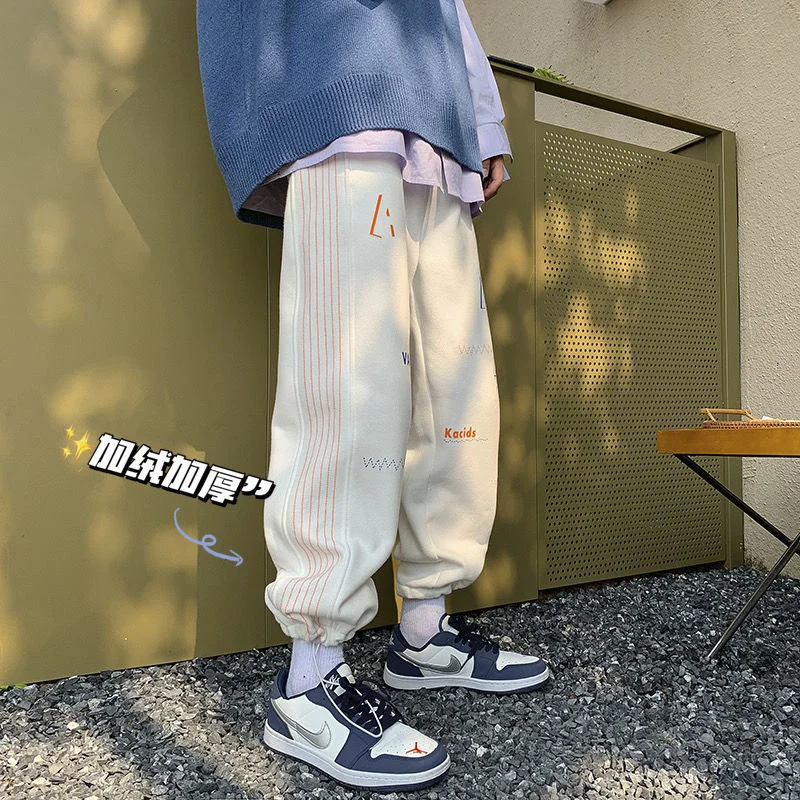 

Мужские теплые спортивные брюки PR, уличные Свободные повседневные брюки с принтом в Корейском стиле, модные штаны в стиле хип-хоп, для зимы