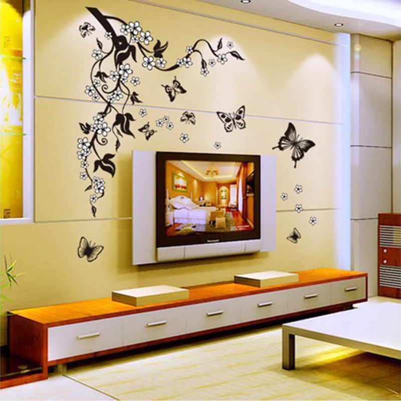 Съемные настенные виниловые наклейки из ПВХ сделай сам с черными цветами лозой