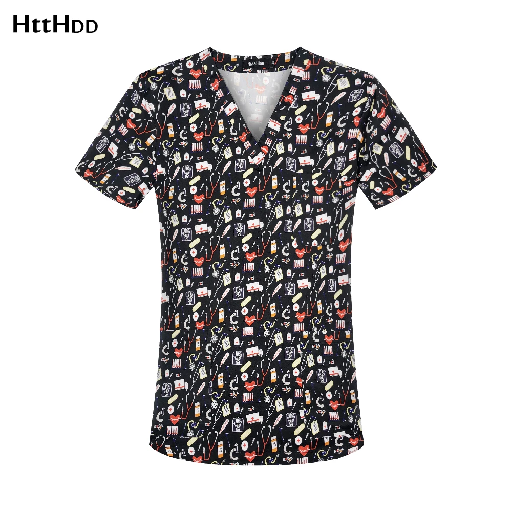 

Fashion Beauty Salon Scrub Bathroom Workwear Print V-neck Personalized Top Hair Salon Medical Scrub Workwear Dustproof Top new