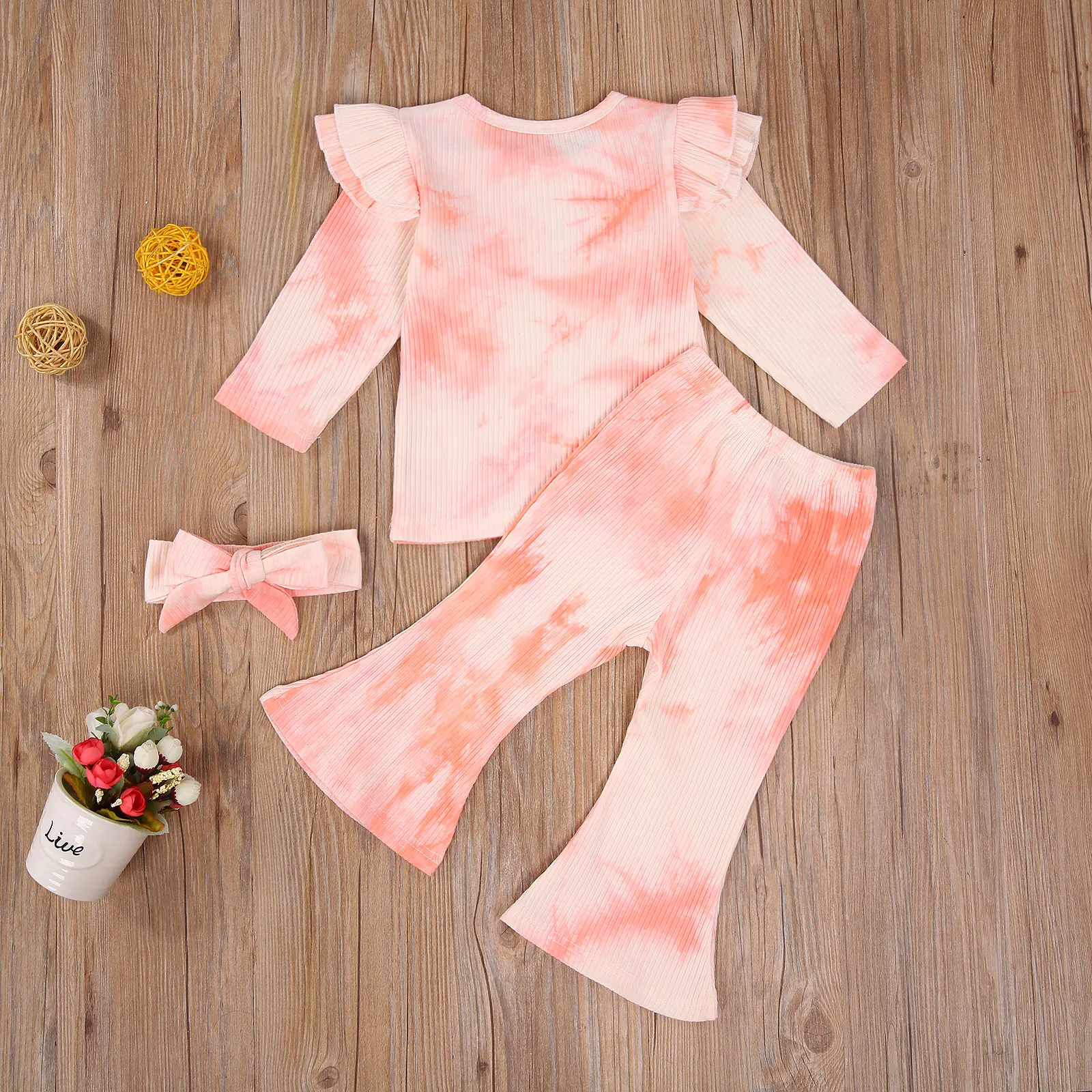 

2020 New Fall Autumn 12M-5Y Toddler Baby Girls Tie Dye Print 3Pcs Set Flared Long Sleeve Top+Flared Pants+Headband 3 Colors