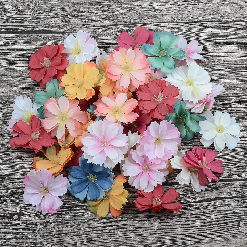 

30/100/500pcs 4CM Artificial Silk Daisy Flower Heads For Wedding Home Decoration Handwork DIY Garland Accessories Fake Flower