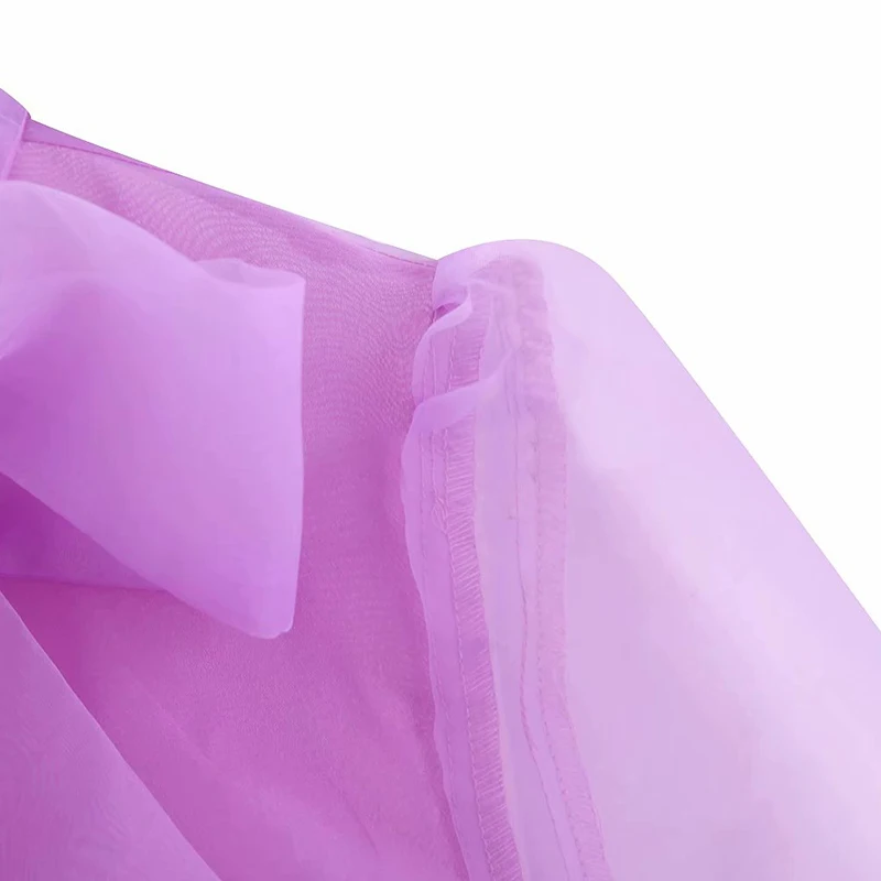 Женский шикарный однотонный фиолетовый бантик воротник блузка органза