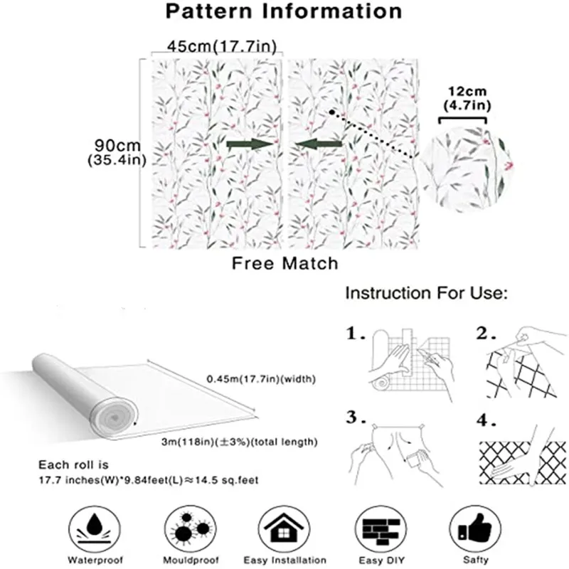 

Peel and Stick Floral Leaf Wallpaper Wall Green/Grey Vinyl Self Adhesive Wall Paper Design For Walls Bathroom Bedroom Home Decor