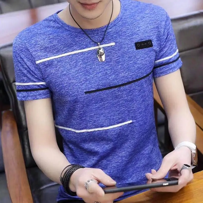 Быстросохнущая мужская летняя Корейская футболка с коротким рукавом трендовая