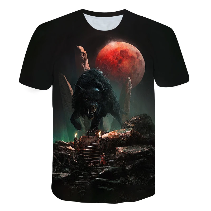 

T-shirt Suitable For Men 2021 Summer New Wolf Head Graphic Print O-neck Short-Sleeved Shirt XXS-6XL Youth Oversized Clothes