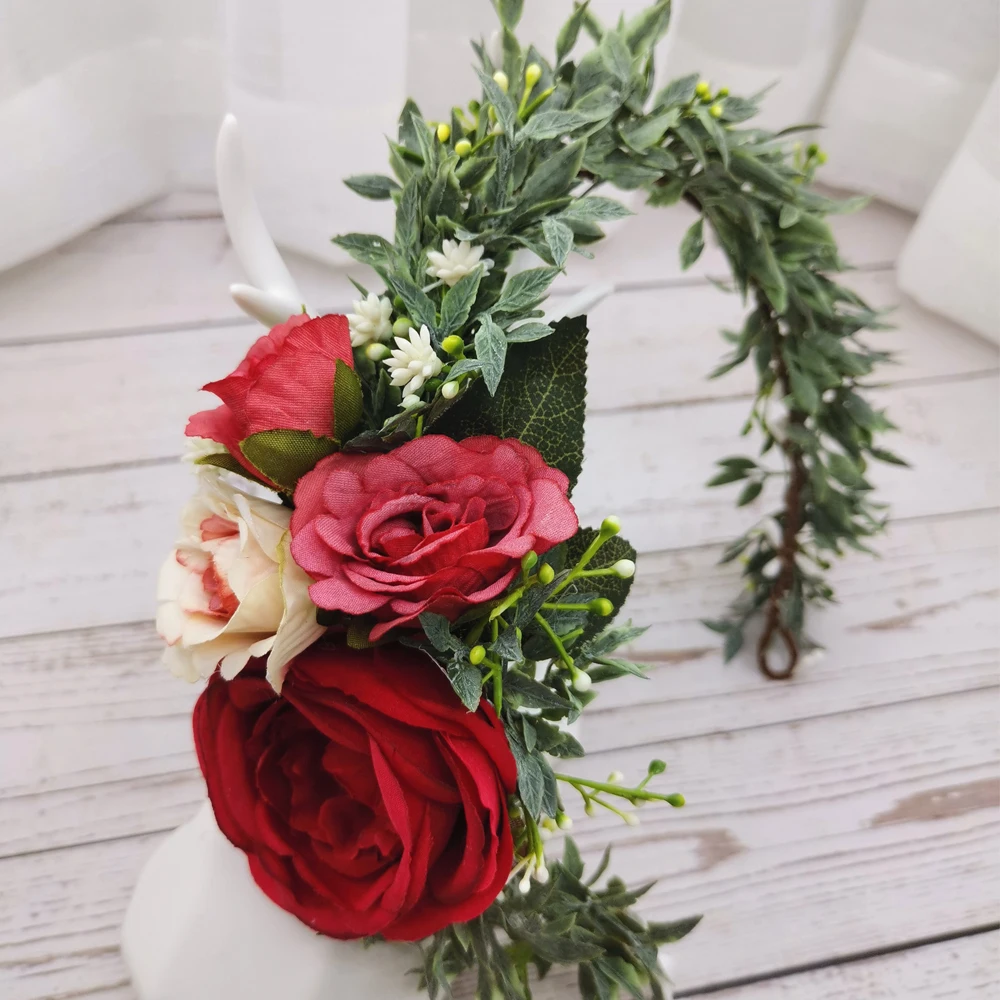 Женская цветочная гирлянда с розами, свадебная повязка на голову для вечеринки в честь Дня Рождения