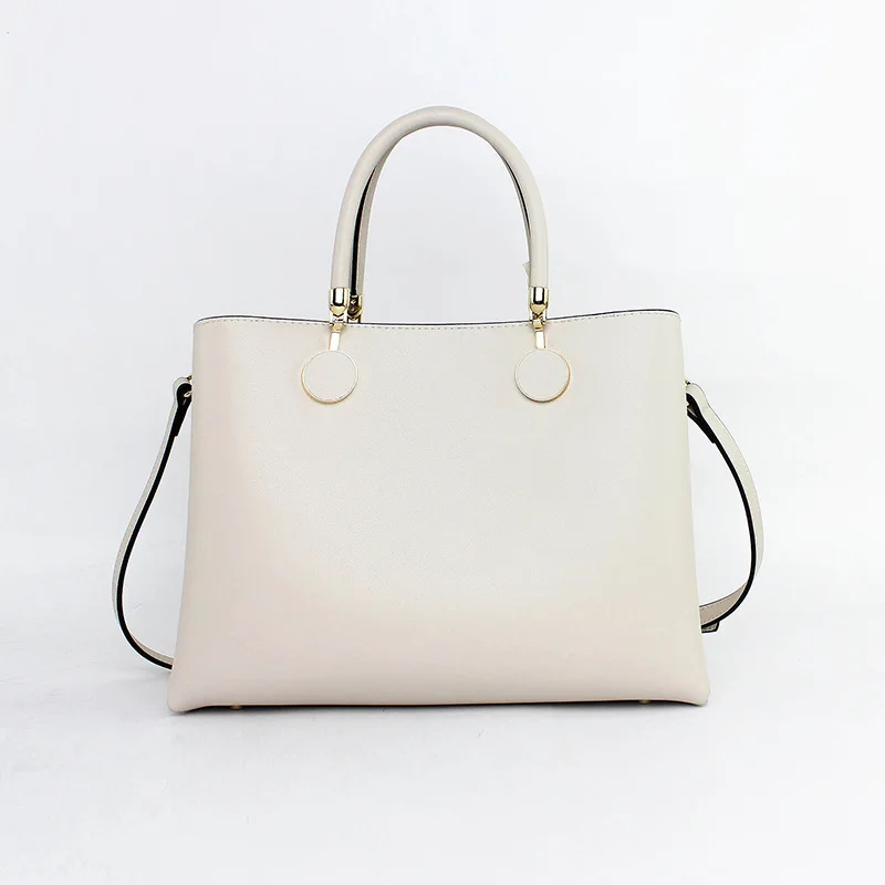 Женская однотонная кремовая сумка из натуральной кожи деловые тоуты OL