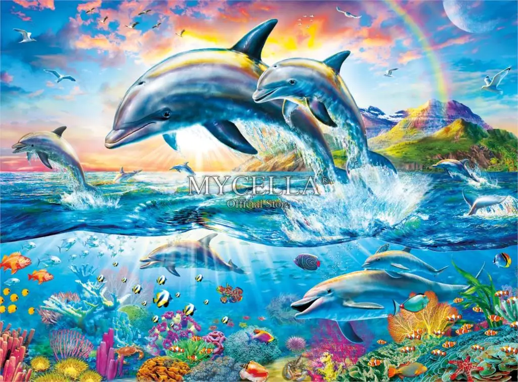 

5D DIY Diamond Painting Cartoon Animals Dolphine Paradise Diamond Embroidery Cross Stitch Mosaic Rhinestone Home Decor Picture