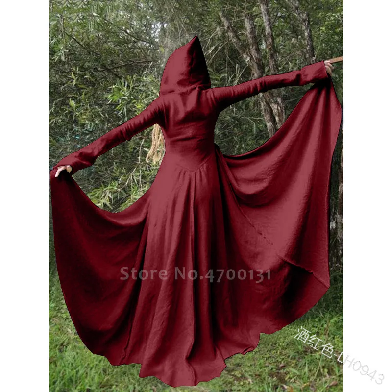 Женское средневековое ретро пальто накидки с капюшоном и длинным рукавом