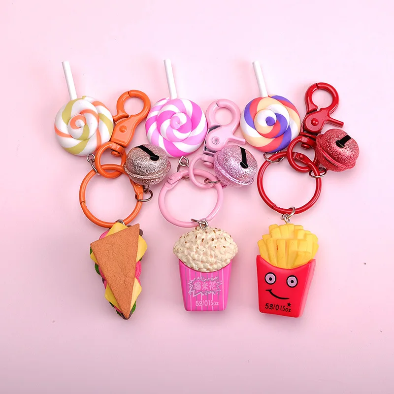 

French fries Sandwich Mini Cute Resin Simulation Food Key Chains Bags Car Key Ring Holder Burger Keychains Accessories 2020