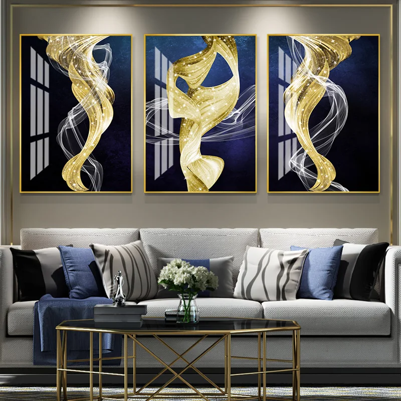 Dancing Gold ribbon Creative Painting Crystal Porcelain Painting Hotel Living room Home Mirror surface Art decorative pictures