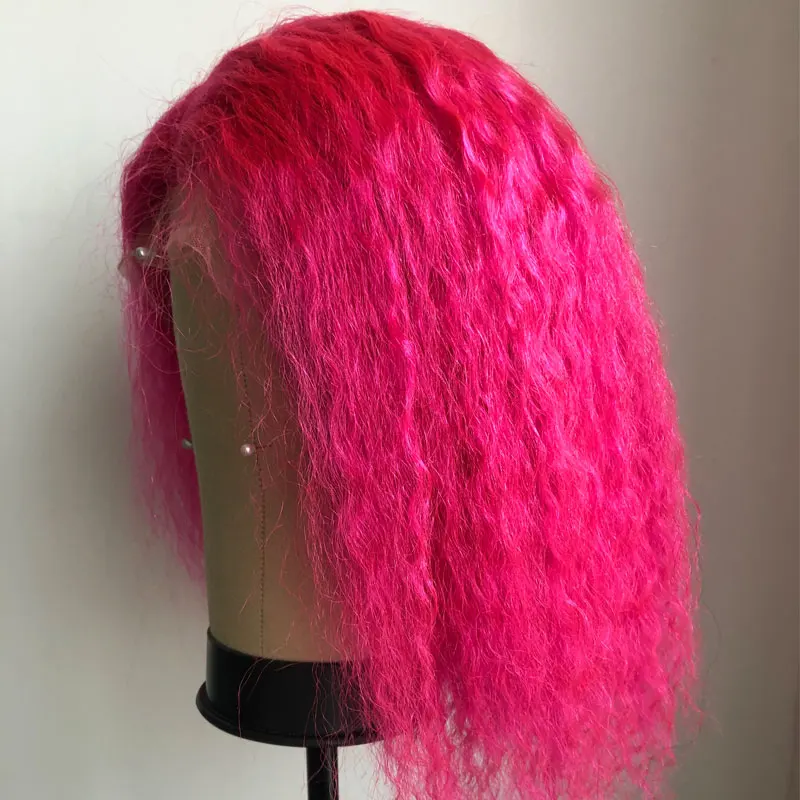 Rose Red 613 блонд короткие тупым вырезом Боб кружева спереди цветные человеческие волосы парики Кудрявые Remy невидимая прозрачная HD парик имбирь красный розовый синий - Цвет: Rose Red