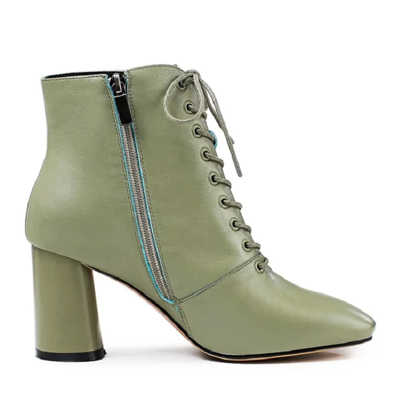 Женские ботинки из натуральной кожи на квадратном каблуке размеры 3 10 5|shoes woman|shoe