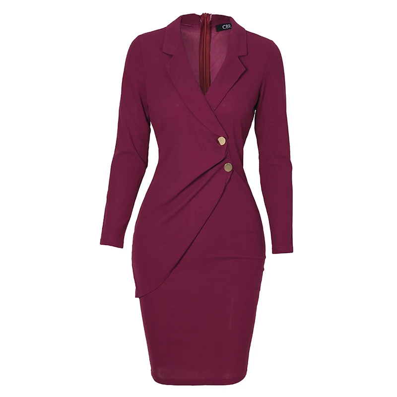 

Women Fashion Elegant Workwear Office Lady Solid Slim Fit Dress Mini Scrunch Button Design Bodycon Dress