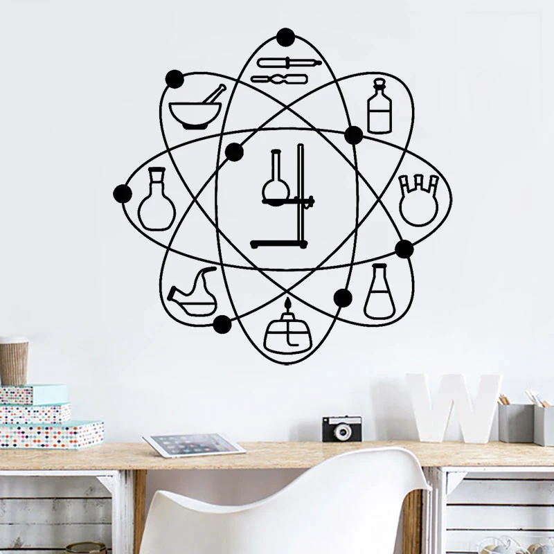 Лабораторный узор Atom виниловая настенная наклейка научная школа химия офис