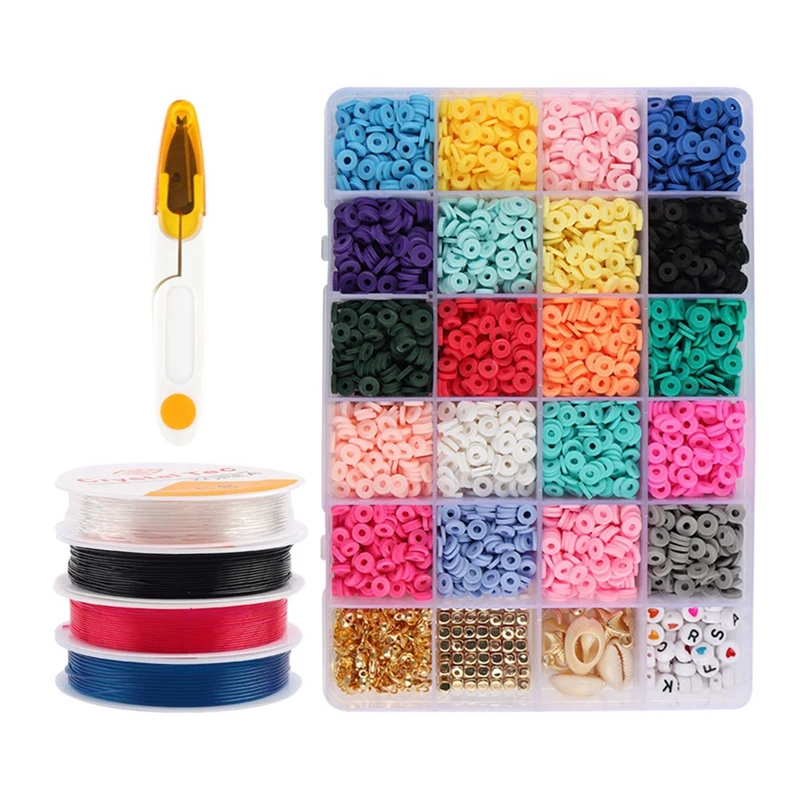 

Clay Beads 5000Pcs 20 Color Beads for Jewelry Making 6mm Flat Beads with Pendant Charms Kit for DIY Jewelry Making Kit