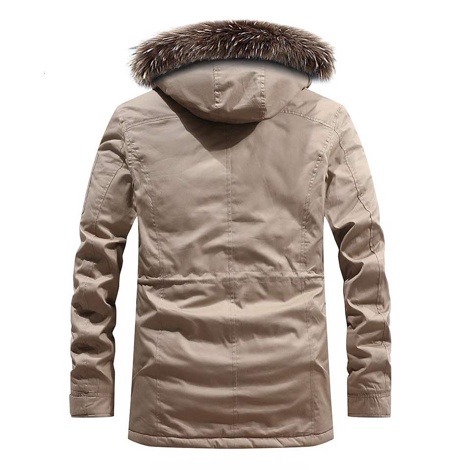 New Winter Jacket Men Winter Fur Collar Hooded Long Jacket Parkas Men Warm Fleece Thick Cotton Outdoor Men Jackets and Coats