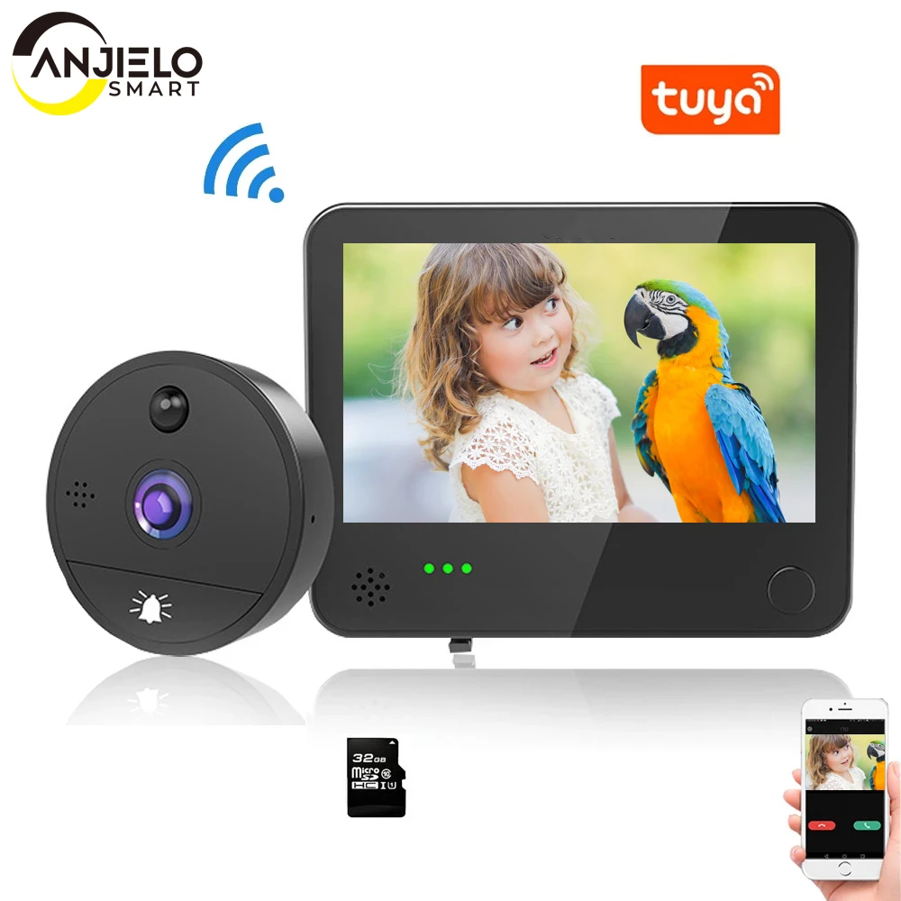 WiFi Smart 1080P Video Doorbell Peephole Camera Door Bell Viewer 180 Degree Motion Detection Tuya APP Remote Control for Home