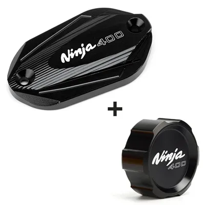 Front and Rear Black Мотоцикл Передний Задний резервуар тормозной жидкости крышка подходит для KAWASAKI NINJA 400 NINJA400 логотип ниндзя 400 - Цвет: Front and Rear Black