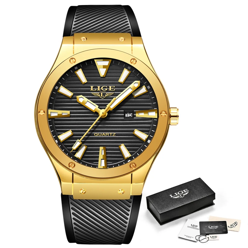 Часы наручные LIGE Мужские кварцевые с силиконовым ремешком спортивные