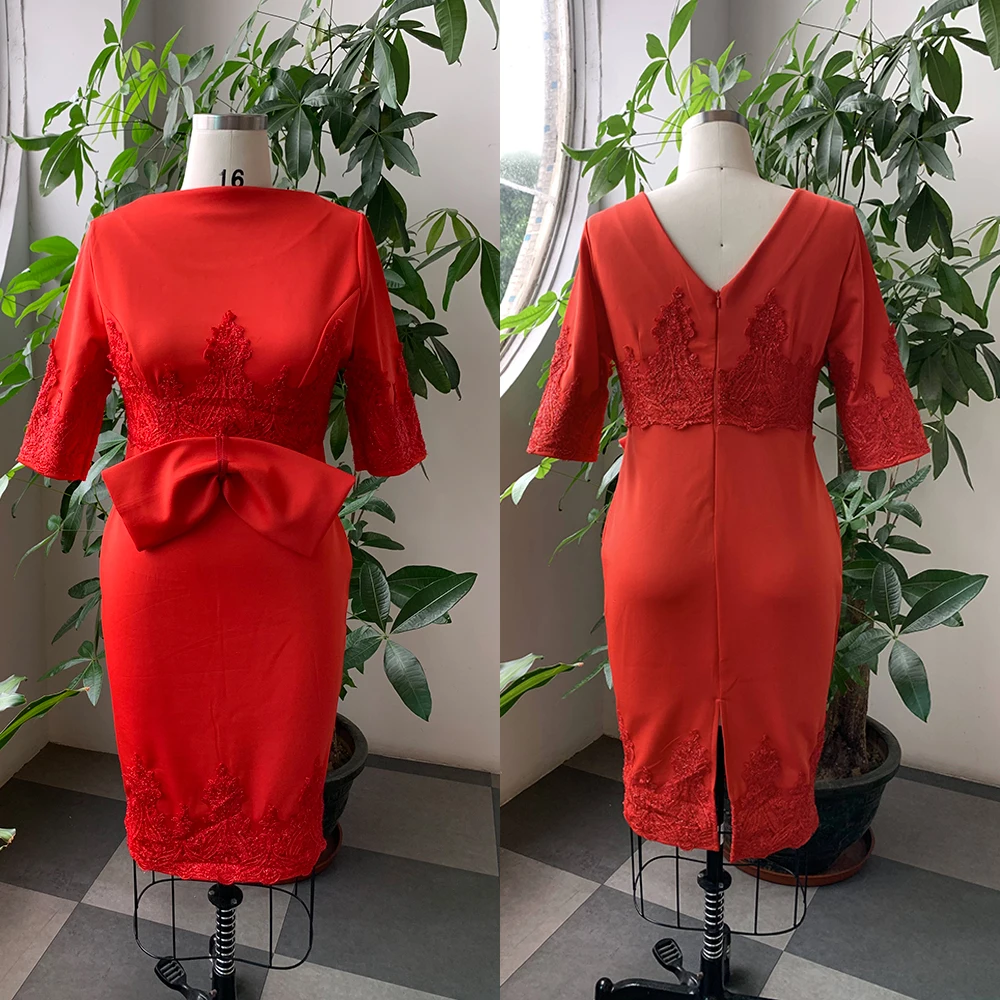 Красное офисное женское платье лето 2020 с вышивкой миди облегающее бантом на