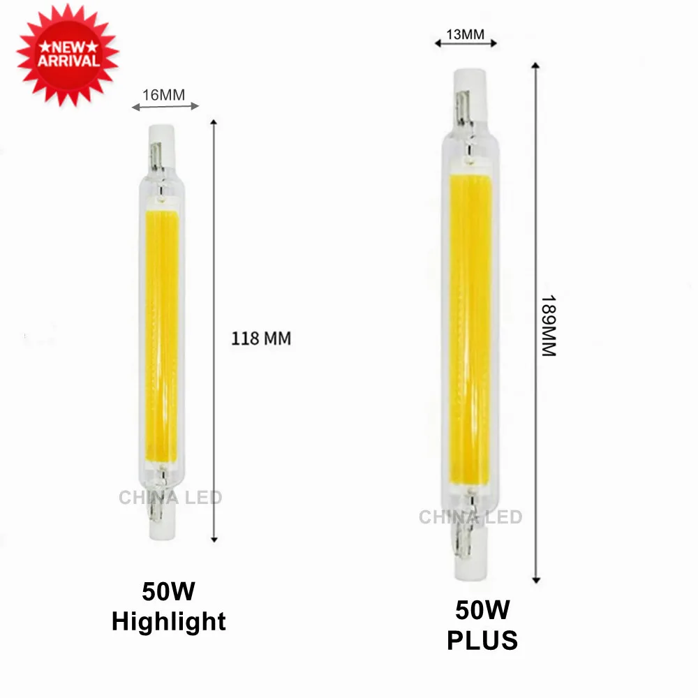 

R7S 189MM 50W LED Bulb COB Glass Tube 78MM 20W 118MM 50W Replace Halogen Lamp 80W J78 J118 Lamparda Diode Spot Light AC110V 220V