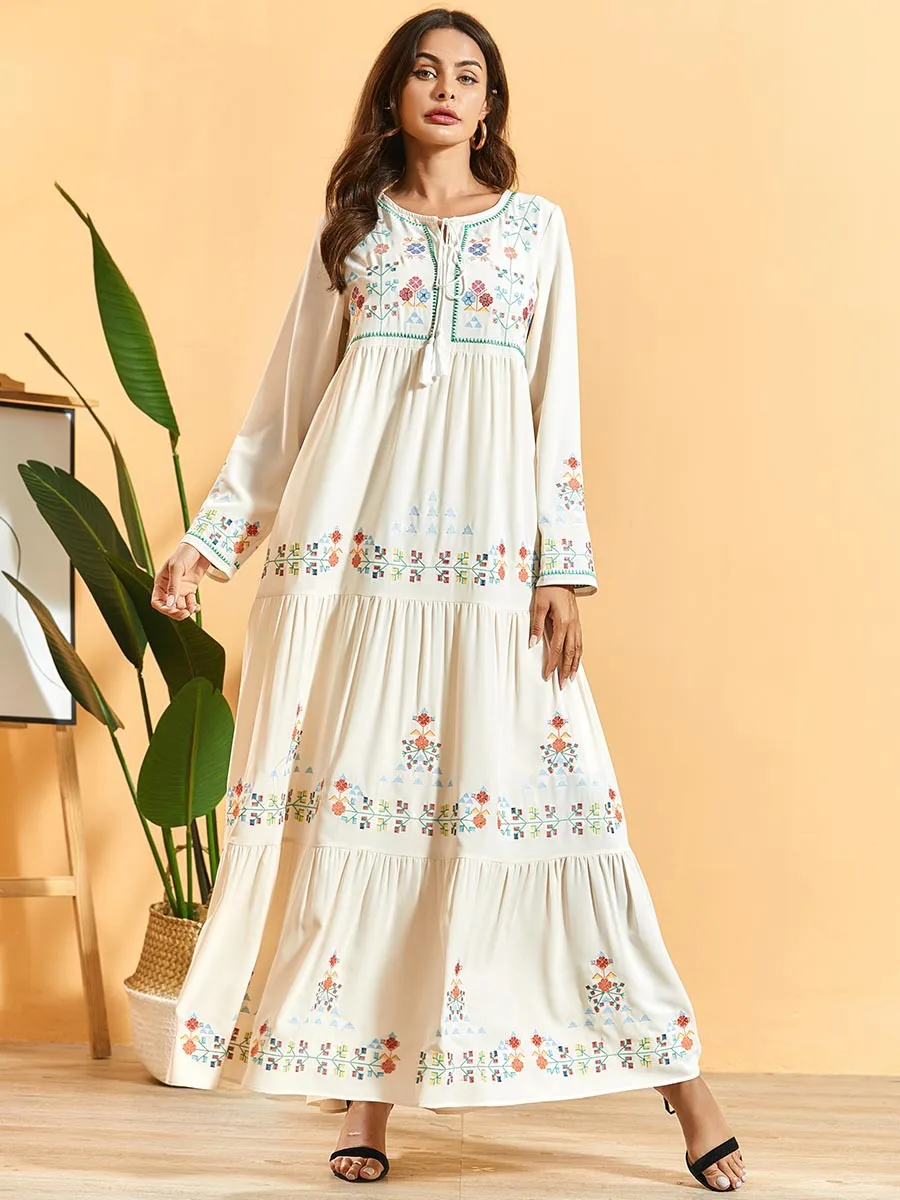 Платье размера плюс с мусульманской вышивкой абайя кафтан женские свободные