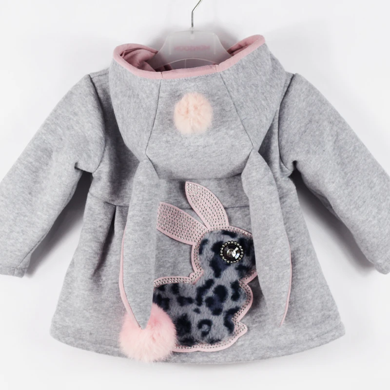 Одежда для маленьких девочек пальто верхняя одежда Зимнее с капюшоном и заячьими