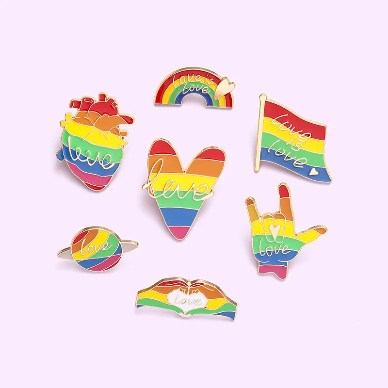 Любовь Радужный эмаль на булавке заказ броши с флагом Сумка Одежда штырь