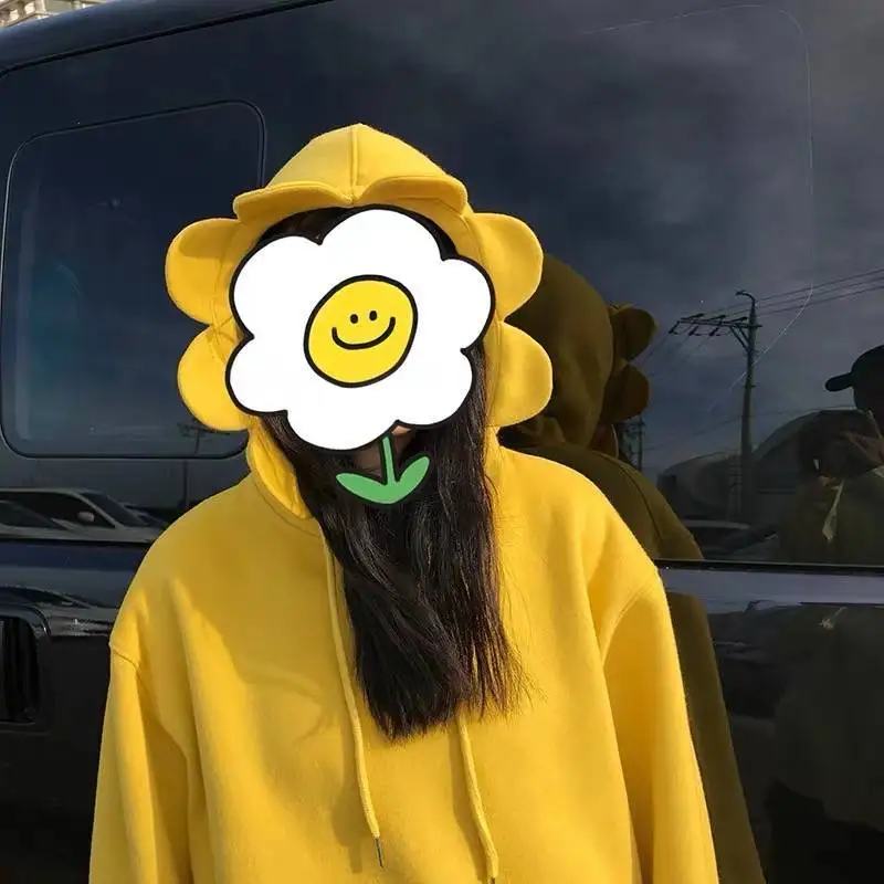 

Autumn and winter new funny hoodie Girly loose sun flower hooded sweatshirt women Cute student pullover Fashion trend all-match